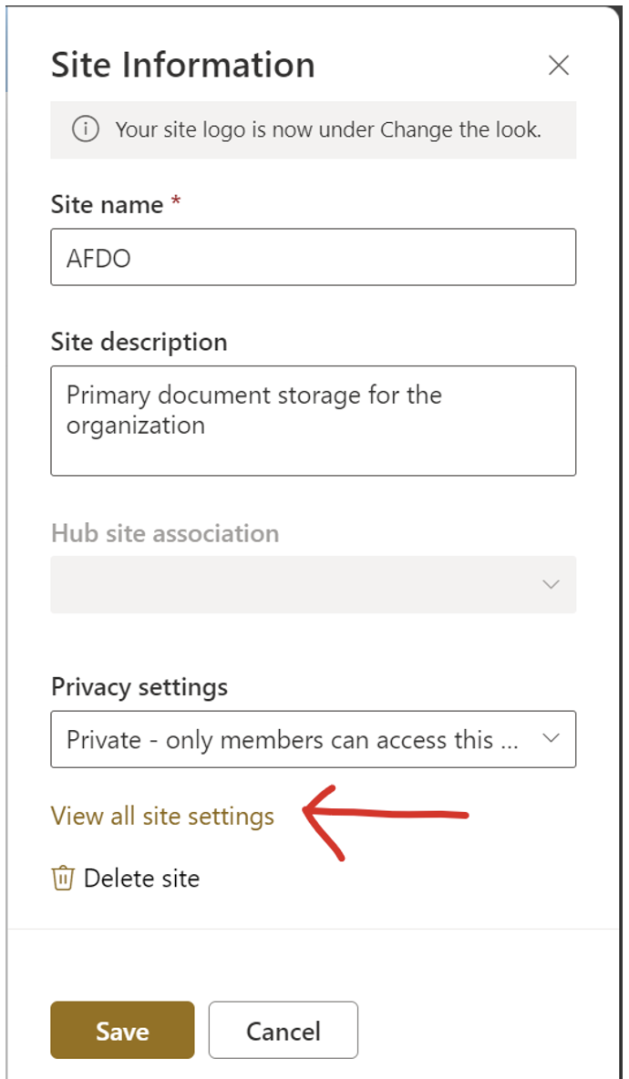 sharepoint - view all settings link